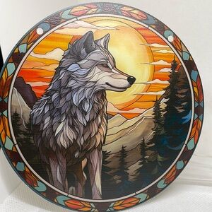 Acrylic Suncatcher Grey Wolf Sunset Animal Wildlife Cabin Decor Gift Idea
